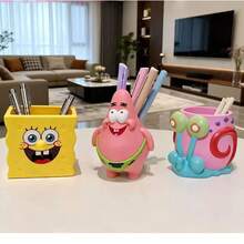 海绵宝宝蜗牛笔筒卡通桌面收纳盒 | 可爱3D打印文具收纳盒，可收纳钢笔、铅笔和剪刀 | 可爱的比基尼海滩装饰礼品，适合学生和办公爱好者 | 大容量桌面收纳盒，也适合收纳化妆品（由于手工制作和批次差异，可能出现染色或瑕疵，属正常现象）