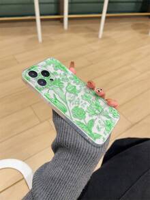 1 pieza Funda de teléfono TPU rosa transparente y gruesa con protección UV contra caídas, con diseño minimalista de planta verde y patrón floral, compatible con series /Galaxy, proporciona protección para la lente y se puede usar como cubierta protectora, regalo exquisito para familiares, amigos y colegas para Año Nuevo, Navidad, Halloween o San Valentín - Multicolor - Ver 3