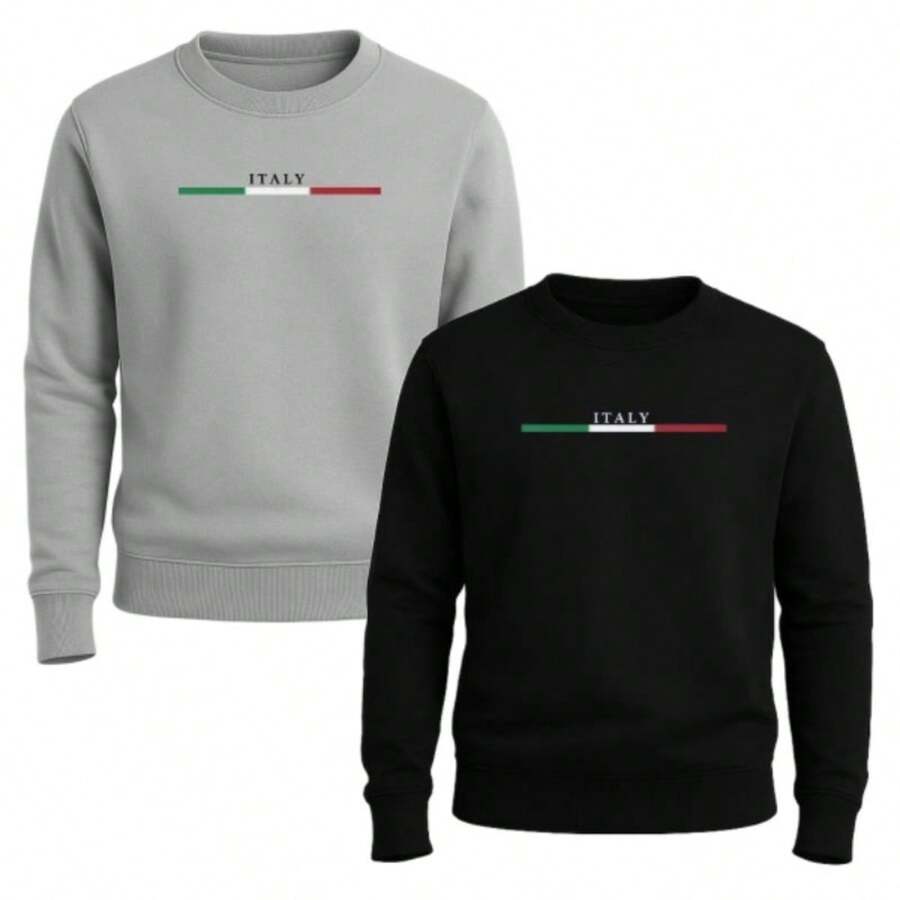 Two-Pack Of Crew Neck Sweatshirts, Italy Brand, Men's Winter Sweater. - Black X Gray - View 1