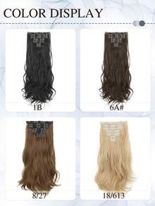 夹式接发，7片装，长款波浪卷合成接发，自然柔软，隐形浓密，适合女性日常佩戴 - 彩色 - 查看 6