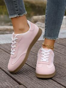 2026 Spring/Autumn New Vintage German Style Lace-Up Flat Sneakers, Lightweight Non-Slip Casual Shoes - Pink - View 2