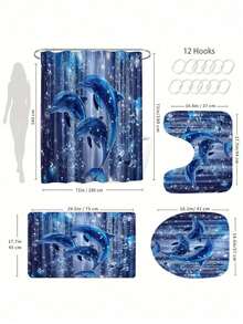 12 Hooks Waterproof Shower Curtain With Dolphin Pattern, Suitable For Room, Home, Hotel, Machine Washable, Bathroom Curtain - Multicolor - View 7