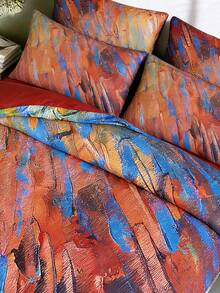 3Pcs Vibrant Oil Painting Print Duvet Cover Set, Luxurious Soft Lightweight Breathable Wrinkle-Resistant Bedding, (1 Duvet Cover + 2 Pillow Shams, No Filling), Suitable For Single, Dorm, Student, Home Bedroom, Hotel, Multi-Color, Extra Large Size - Red - View 9