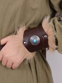 1件中世纪维京PU皮腕带，文艺复兴时期历史骑士护腕，适用于文艺复兴维京集市、角色扮演游戏、万圣节服装配饰 - D - 查看 19