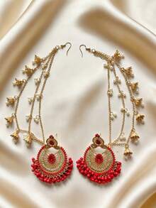 精致波西米亚风水滴吊坠耳环，仿珍珠流苏耳链，镀金镶嵌水钻新娘耳环首饰，适合女性婚礼、派对、日常佩戴 - 吊墜型 - 查看 1