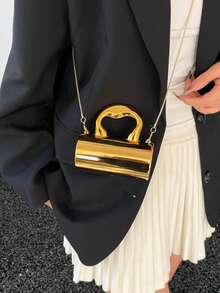 1pc Multicolor Glossy Holographic Leather + Metal Chain Mini Crossbody Bag, Lockable Closure, Style For Girls, Suitable For All Seasons - Multicolor - View 6