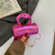 1pc Multicolor Glossy Holographic Leather + Metal Chain Mini Crossbody Bag, Lockable Closure, Style For Girls, Suitable For All Seasons - Multicolor - View 19