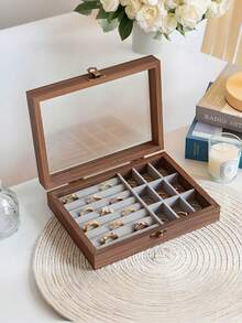 1个复古木质首饰盒，带玻璃面板和防尘盖 - 八角形收纳盒，可存放手镯、戒指、耳环、项链 - 多层设计，内置耳环钩和织物内衬，方便收藏和收纳，金属搭扣锁，结构坚固耐用，可作展示柜，时尚达人专属首饰盒 - 多色 - 查看 19