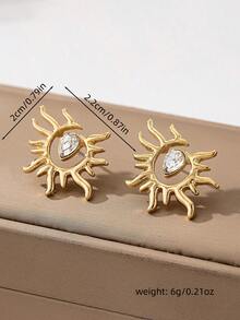 一对时尚优雅的镶钻太阳耳钉，简约奢华金色首饰，适合日常佩戴、度假、宴会、派对等场合。 - 金色 - 查看 5