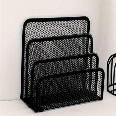Organizador de escritorio multifuncional de rejilla de alambre de metal con estantería, portaarchivos, ranuras para cartas/tarjetas - Estantería de almacenamiento independiente que ahorra espacio, adecuada para el hogar y la oficina, diseño vertical compacto, se adapta a la decoración del hogar y la oficina