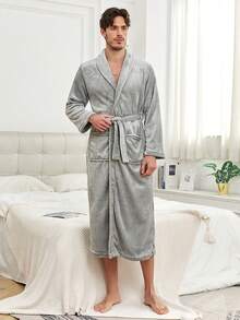 Bộ đồ ngủ nam bằng vải flannel dáng rộng - Áo choàng tắm đôi, dày dặn và ấm áp, mềm mại và thoải mái, thiết kế buộc dây, có 2 túi lớn, có thể giặt máy, áo choàng tắm đôi bằng vải flannel ấm áp, cổ ve áo, dáng rộng, thoải mái, lót mềm mại, tay dài, lông xù, có túi. - Nhiều màu - Xem 15