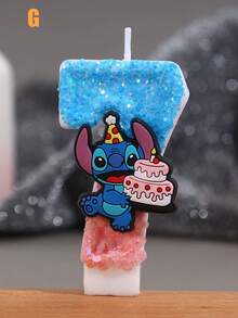 可爱史迪奇主题生日蜡烛，精致0-9数字蜡烛，闪亮卡通生日蜡烛，周年纪念蜡烛，派对装饰小礼物 - 1PC - 查看 15