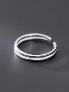 HuooNew 1 Piece Of 925 Sterling Silver Double-Layer Line Open Ring With Adjustable Tail Ring For Men And Women As A Gift - Silver - View 3