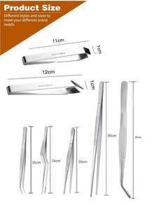 5pcs/3pcs/2pcs/1pc Stainless Steel Curved Cooking Tongs, Precise Kitchen Plating Tongs, Baking Decorating Beauty - Multicolor - View 7