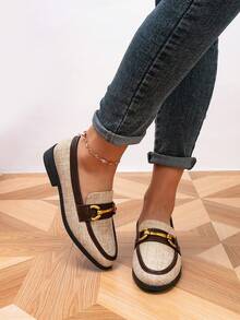 Women's Loafers, Round Toe Flat Metal Buckle Loafers, Outdoor Retro Shoes, Women's Slip-On Shoes, Casual Shoes - Multicolor - View 4