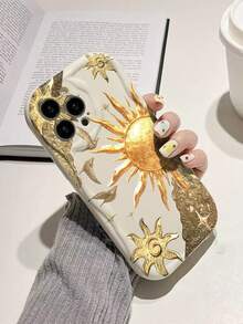 MoonCream Wavy Edge Glossy Oil Sunflower Painted Anti-Drop Phone Case Compatible With IPhone, Galaxy, Redmi - Multicolor - View 3