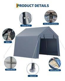 Cobertizo de Almacenamiento Exterior de 3x3m con Base, para Motocicletas y Herramientas de Jardín - Gris - Ver 4