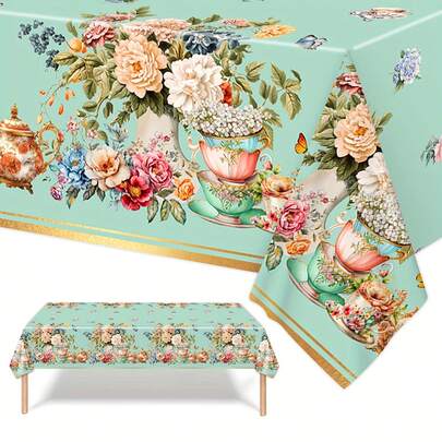 Mantel de mesa de té con diseño floral elegante | Perfecto para San Valentín, bodas, despedidas de soltera y cumpleaños, a prueba de derrames y fácil de limpiar