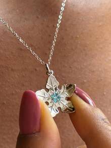 《恐龙时代》树星项链，小脚丫项链，树星叶项链，恐龙项链，星星项链 - 銀色 - 查看 3