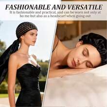 1件装二合一多功能发网，包含睡帽、发网帽、缎边睡帽和钩针发带，旅行必备，适用于多种发型，理想的日常护发产品，舒适易用，美国制造 - 彩色 - 查看 8