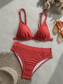 两件套印花可爱性感露背系带泳衣，红色，夏季海滩度假 - 紅色 - 查看 6