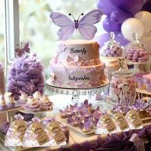 24pcs/Set Purple Butterfly Keychain, Greeting Card, Butterfly Gift Bag, Suitable For Party, Gift For Friends - Purple - View 3