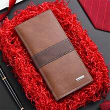 1个男士个性化长款钱包，11个卡位，PU皮革对折钱包，男女通用日常通勤卡包，时尚零钱包旅行证件套 - 彩色 - 查看 13