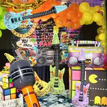 7pcs PVC Inflatable Party Props, Radio Stage Inflatable Instrument, 6 Different Color Mini Microphones + 1 Mini Radio, Reusable Inflatable Props For Singing Music Party Decoration - Multicolor - View 6