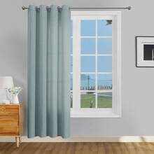 Bộ 1/2 rèm cửa giả vải lanh, thích hợp cho phòng khách, phòng ngủ, tạo sự riêng tư, rèm cửa dệt bằng vải bố mộc mạc, hơi trong suốt, có khoen treo, lọc ánh sáng, màu be, xanh lá cây nhạt, xám đậm, trắng. - Màu xanh lam - Xem 12