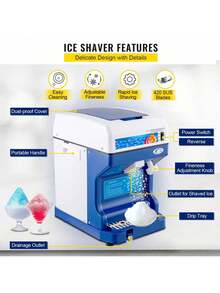 110V Electric Shaved Ice Machine 250W Snow Cone Maker Tabletop With Adjustable Ice Texture, Ice Shaving Machine 265LBs/Hr For Home And Commerical Use - 藍色 - 查看 3