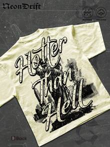 NeonDrift Street Life Men's Y2k Style Double-Sided Printing (220 Pure Cotton T-Shirt)Front - Back Art, 'Hotter Than ' Motto.Men's Summer Round Neck Short Sleeve Casual T-Shirt, Summer Street Sports Life Men's - 杏色 - 查看 3