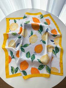 1条女士方形缎面印花围巾，时尚发带/头巾，颈巾 - 黃檸檬 - 查看 4