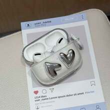 闪亮透明电镀心形情人节礼物蓝牙耳机保护套，兼容苹果第二代/第四代/Pro版 - 無色 - 查看 2