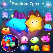 Shiny Colorful Holed Sea Animal Set, Glow-In-The-Dark Floating Bath Tub Toys, Excellent Gift For Bathroom, Bathtub, Swimming Pool Parties - Multicolor - View 7