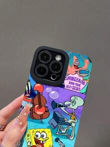 SpongeBob SquarePants 1个卡通创意海绵宝宝主题竖条纹保护手机壳，适用于三星/苹果17/16/15/14/13/12/11Pro Max/12Pro/14Plus等型号 - 彩色 - 查看 5
