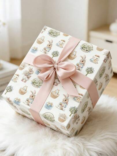 1pc Easter Bunny Gift Wrapping Paper - Cartoon Rabbit & Egg Print, Double-Sided Coated Paper Material, Suitable For Easter DIY Packaging, Easter Gifts, Easter Bouquet Decoration, Spring Themed Scrapbooking, Wall Collage, Easter Party Decor
