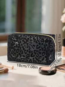 1pc Women's Mesh Lining Cosmetic Bag Portable Travel Home Makeup Organizer Pouch Toiletry Bag Dorm Room Essential Storage Bag For Daily Use Vacation Trip - màu đen - Xem 4