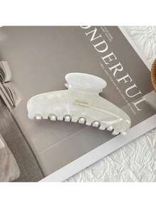 1pc Women's Retro Oval Acetate Hair Clip, Elegant Gold Label Hair Clip With Leopard Hair Claw, Suitable For Everyday Use - Multicolor - View 5