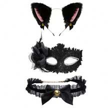 Faux Fur Cat Dog Ears Headband With Bell Cute Flexible Hair Accessories Party Cosplay Costume Party Dress Girls, Sexy Face Mask, Prom Party Dress Up Decoration, Valentine's Day Gift - Multicolor - View 11