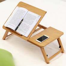 Bandeja para portátil MilleLoom, mesa de bambú ajustable, escritorio plegable para portátil, bandeja de bambú ajustable en ángulo y altura, ideal para leer, escribir y desayunar. - color de madera natural - Ver 9