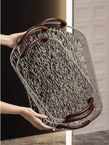 1 khay đựng thức ăn hình oval bằng nhựa PET, thích hợp cho nhà bếp, bàn ăn. - Xám - Xem 1