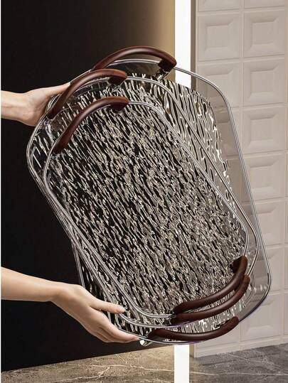 1pc Oval PET Serving Tray, Suitable For Kitchen, Dining Table