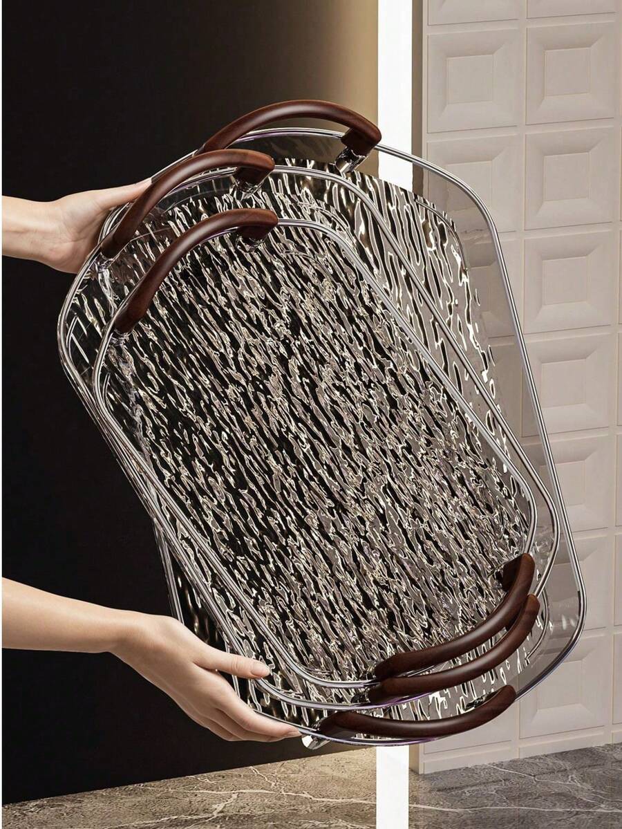 1 khay đựng thức ăn hình oval bằng nhựa PET, thích hợp cho nhà bếp, bàn ăn. - Xám - Xem 1