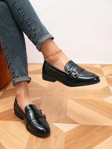 Women's Loafers, Round Toe Carved Flat Loafers, Outdoor Retro Shoes, Black Shoes, Women's Shoes, Casual Shoes - Black - View 2