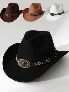 1顶男女通用涤纶西部牛仔帽，复古风格百搭帽子，带有公牛图案，适合休闲穿着、西部牛仔派对和酒吧等场合（所有尺码） - 復古牛頭帽 - 查看 8