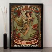 1幅无框帆布海报，《克劳黛特》马戏团怪胎，复古数码印刷歌舞表演海报，复古马戏团海报艺术，家居装饰，复古扭曲房间美学海报，画廊宿舍卧室海报 - 彩色 - 查看 2