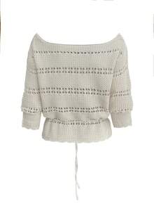 Women's Casual Elegant Versatile Streetwear Commute Vacation Picnic V-Neck Short Sleeve Hollow Drawstring Bow Tie Waist Cropped Sweater In Beige - Beige - View 8