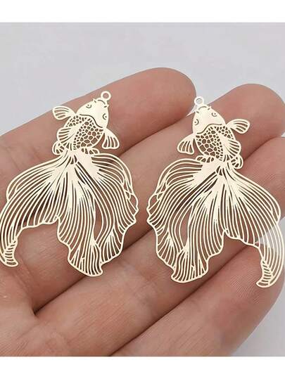 2 mặt dây chuyền hình cá rỗng mạ vàng/bạc, thích hợp để làm đồ trang sức, bông tai, vòng tay, dây chuyền, móc khóa.
