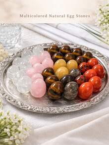 6/12 Pcs Natural Crystal Healing Stones Set - White Crystal, Rose Quartz, Tiger's Eye, Yellow Jade, Golden Swan, And Watermelon Red Gemstones For Home Decor, Meditation, Energy Healing, And Gift - Multicolor - View 3