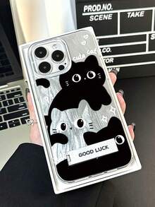 1个银色羽毛薄纱可爱卡通猫咪设计手机壳，带3D金属支架，兼容 11/12/13/14/15/16/17/Pro Max - 銀色 - 查看 2